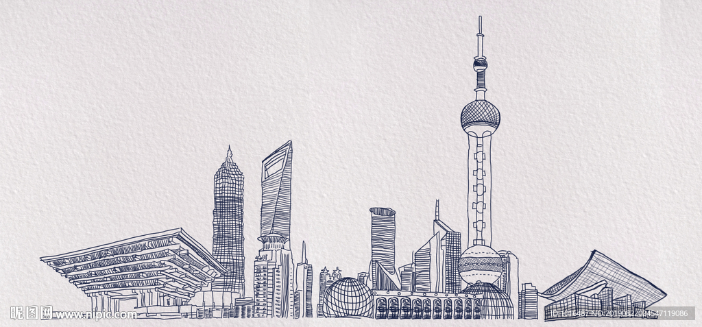 地产 上海城市线稿 手绘