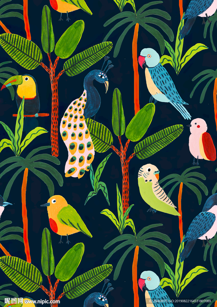鸟类森林手绘插画水彩创意装饰画