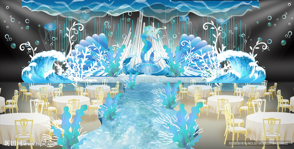 蓝色海洋婚礼主舞台效果图设计