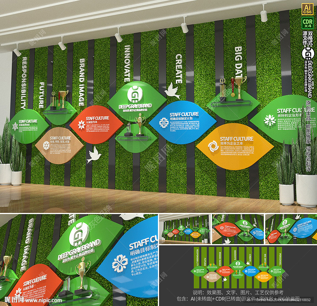 绿色环保树叶企业文化墙公司形象