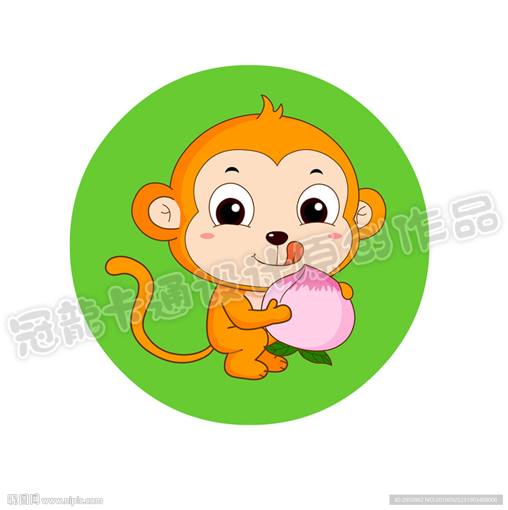 卡通金猴吃桃矢量插图