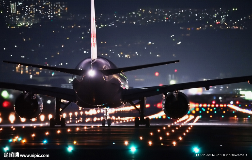 抽象灯光夜景飞机场装饰壁画