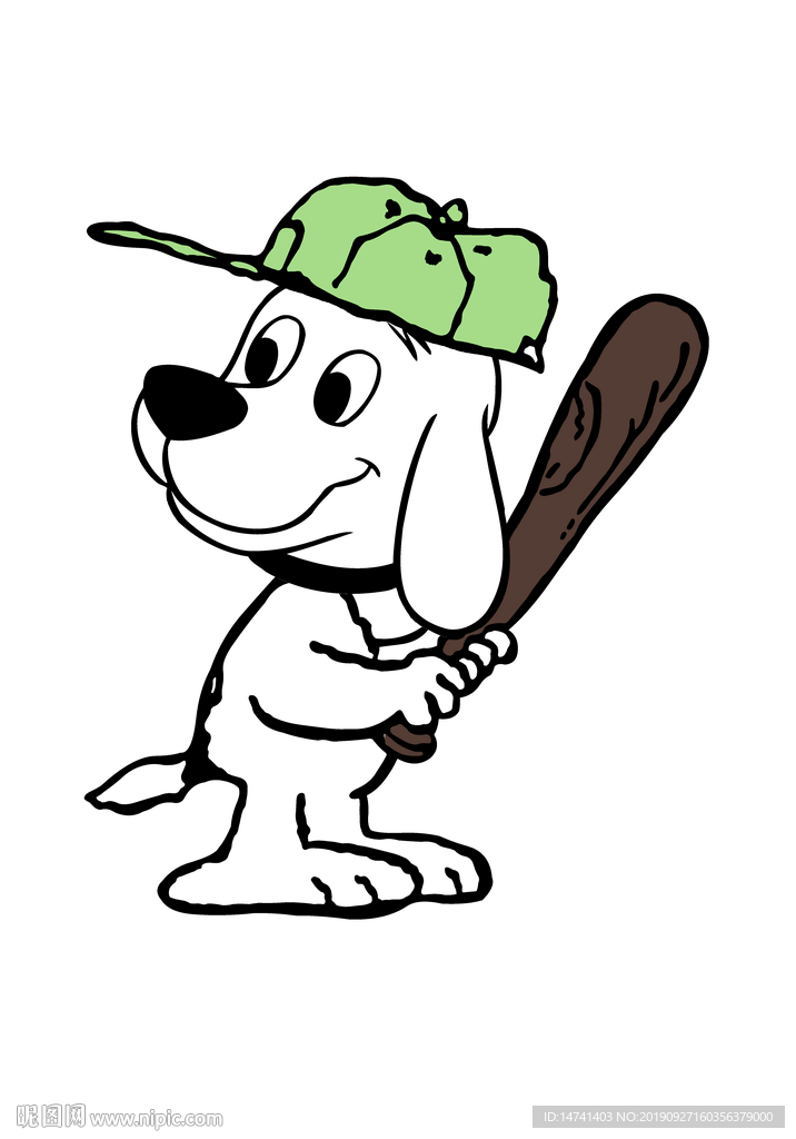 可爱绿帽子卡通棒球手狗狗印花图