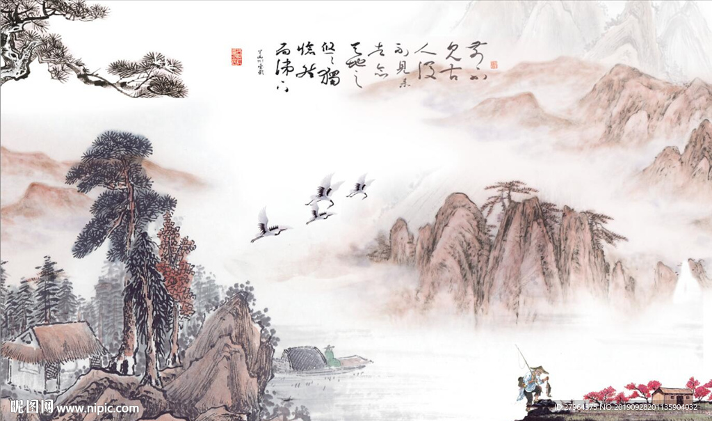 新中式国画山水电视背景墙