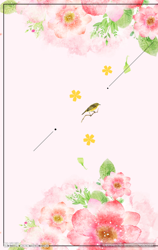 粉色水墨花朵背景 古风优雅底纹