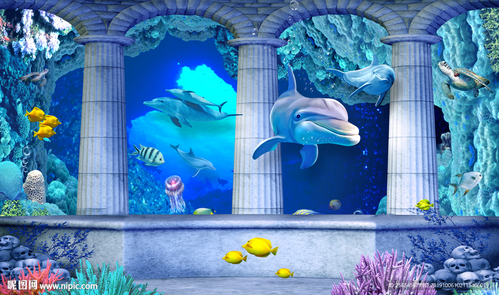 3D海底世界海洋背景墙