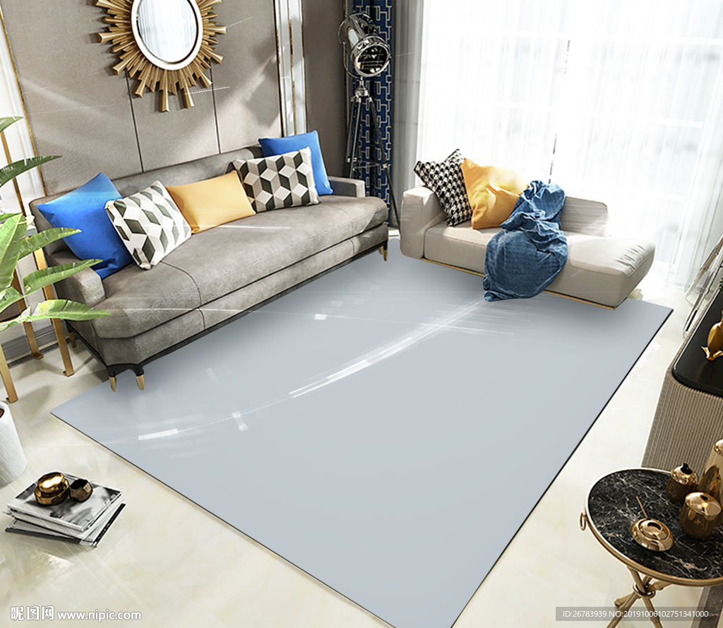 蓝色客厅地毯样机替换