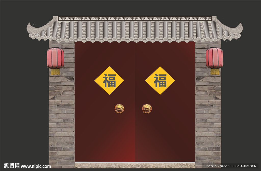 古典 旗袍 大門 道具 舞臺