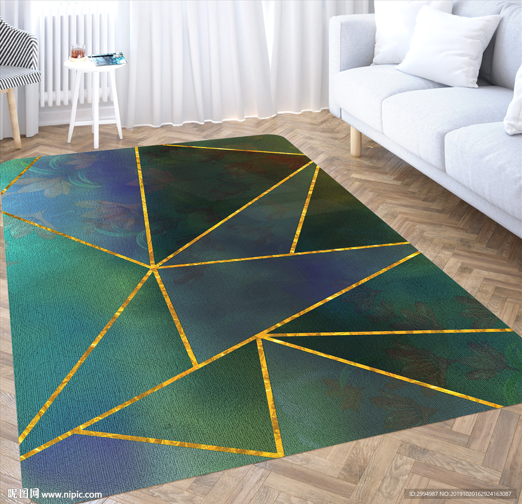 现代简约几何方块地毯