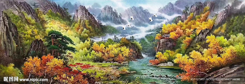 手绘山水风景画
