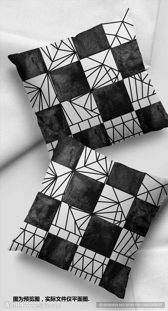 黑白几何格子现代抱枕图案