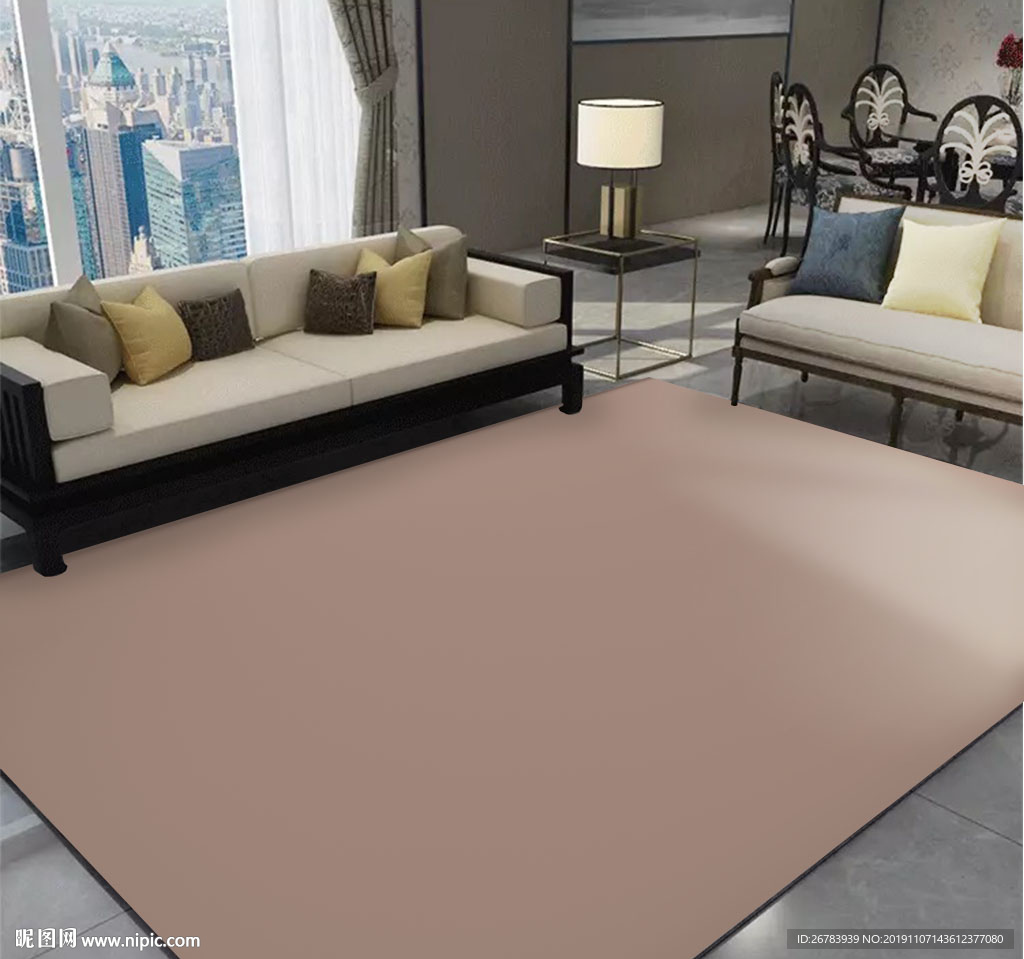 北欧客厅地毯效果图智能贴图
