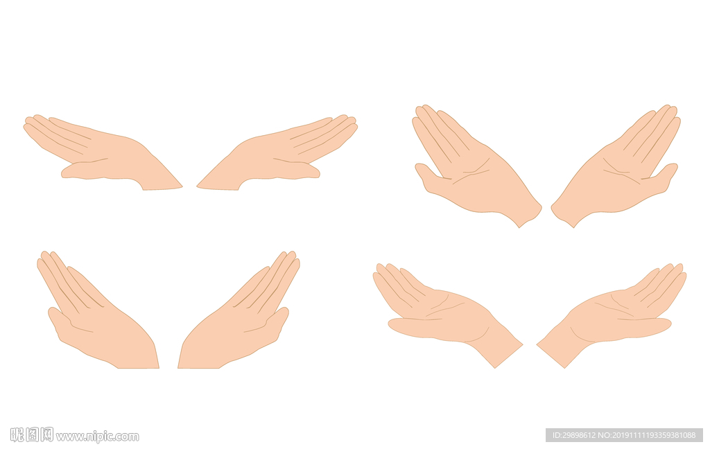 矢量图四双不同姿势的手掌