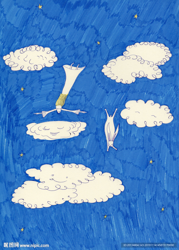 自由云朵手绘简约猫咪天空背景