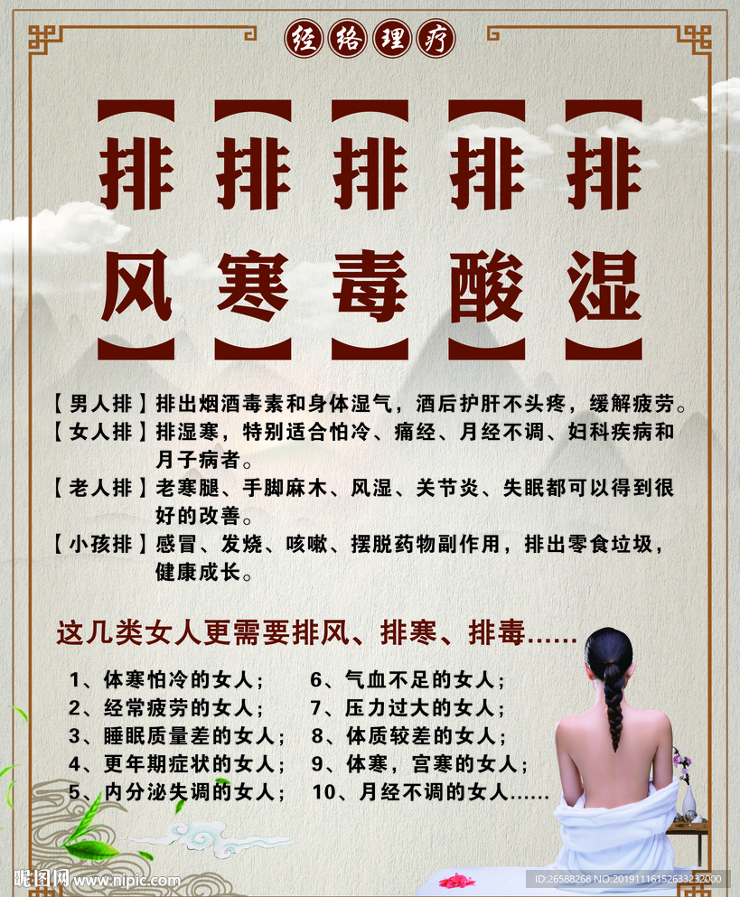 中医艾灸养生女人排毒spa海报