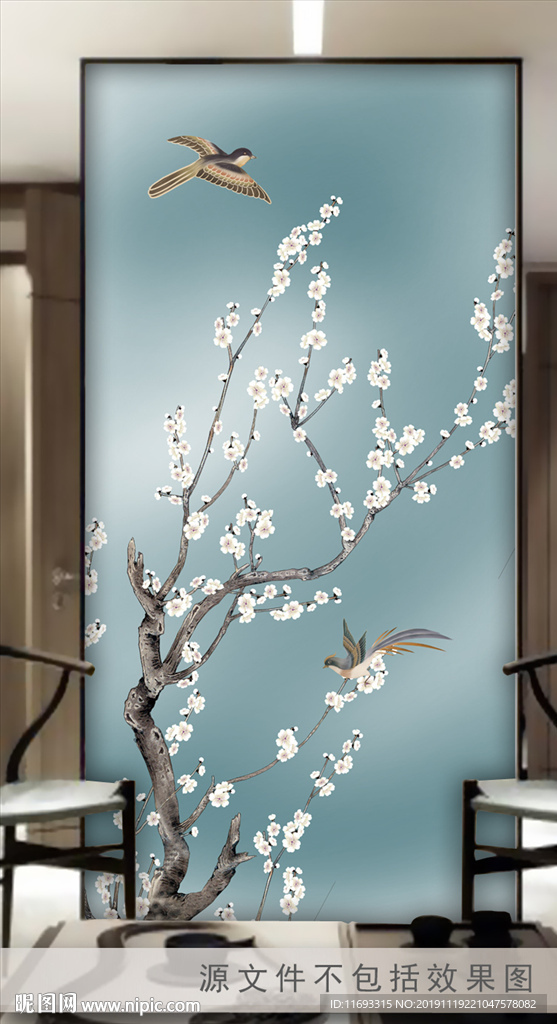 新中式手绘花鸟玄关装饰画