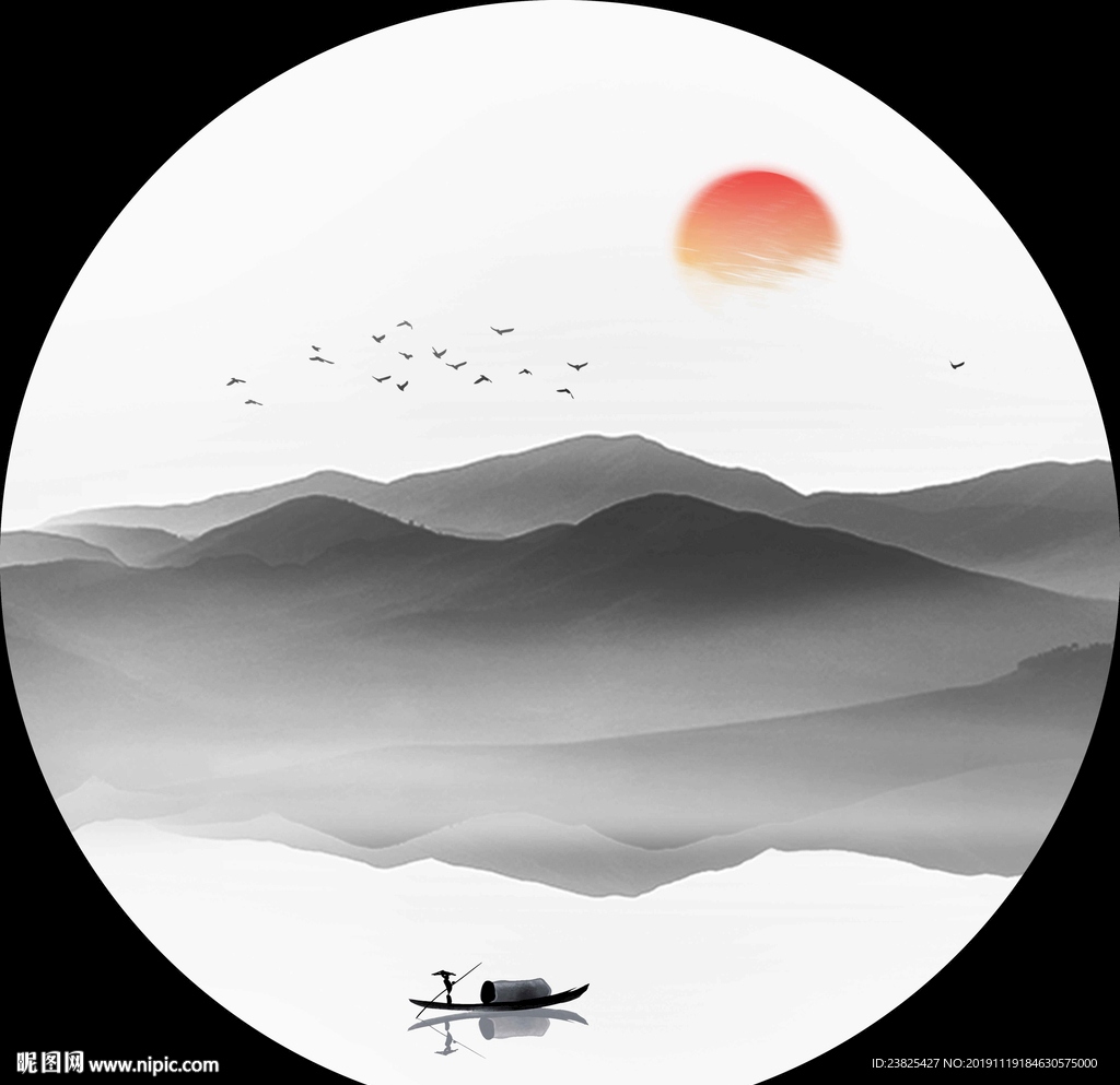 新中式抽象水墨山水装饰画图片