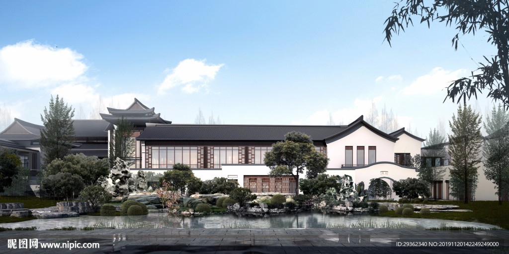 中式別墅建筑外觀設計效果圖