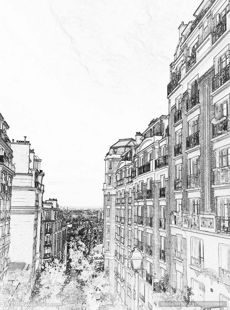 法国线描街景