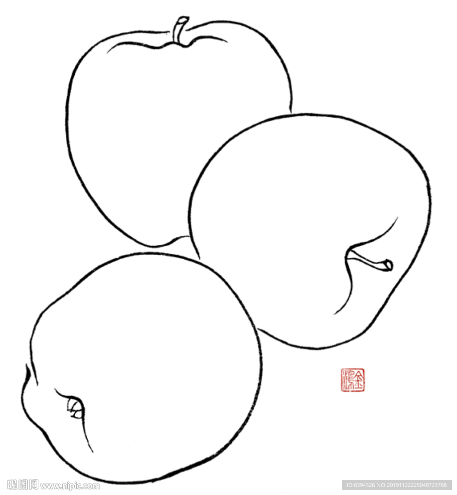 原创手绘白描苹果
