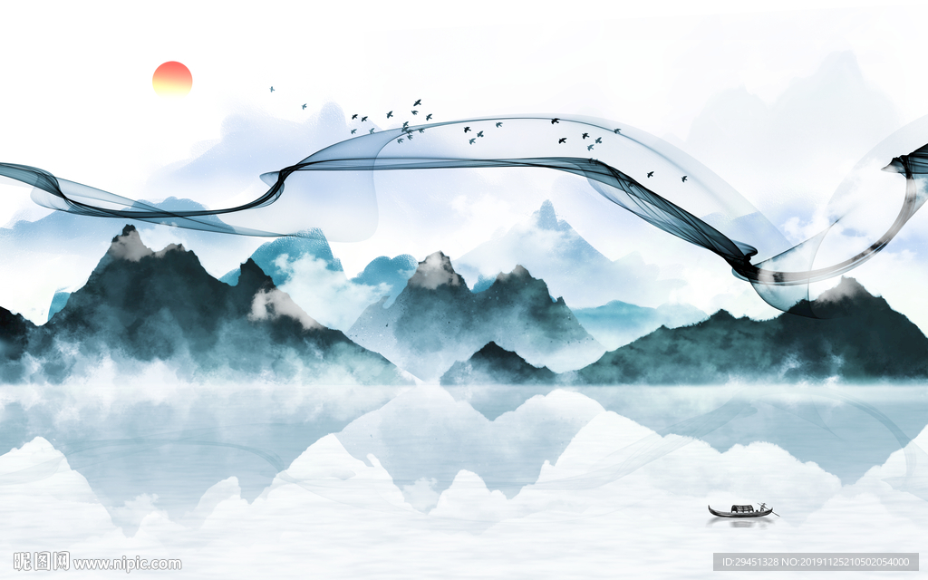 奢華 現(xiàn)代風(fēng)山水畫 TIF分層