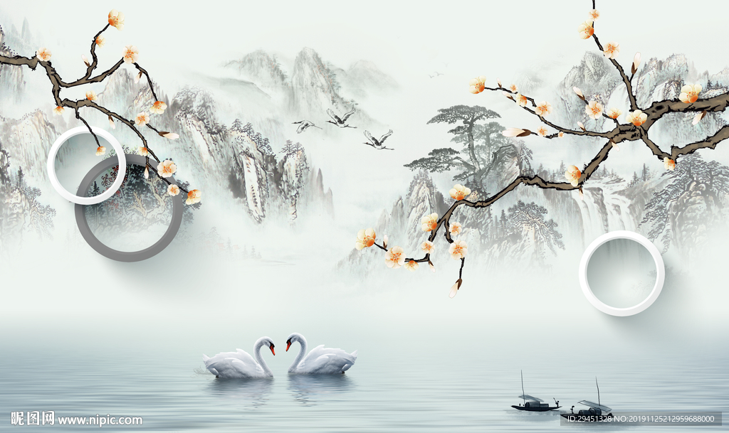 花鳥山水中國風畫 TIF分層