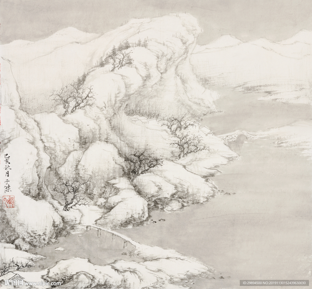 古典山水雪景中式装饰画