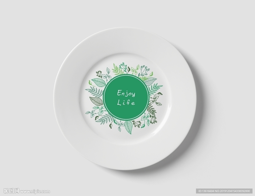 手绘绿色树叶餐具图案设计