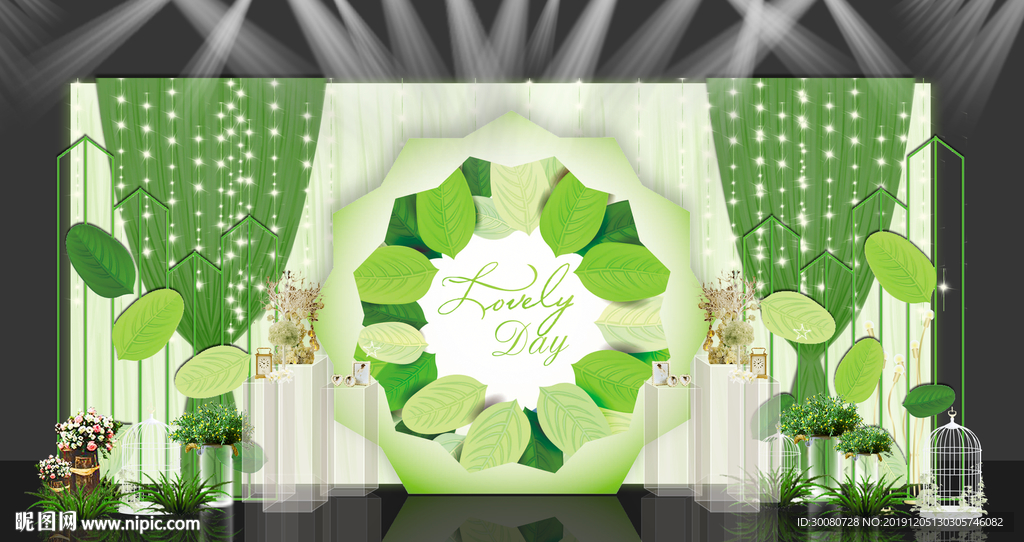 白绿色小清新婚礼迎宾区