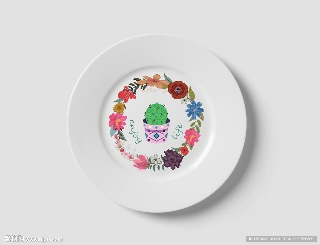 多彩手绘花环餐具图案设计