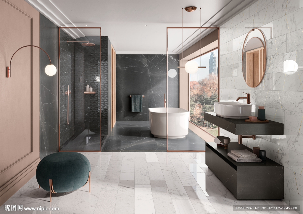 大理石大板 现代浴室设计空间