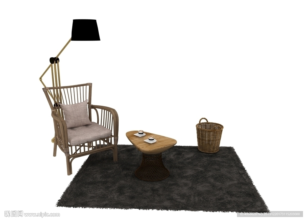 藤椅台灯地毯3d模型