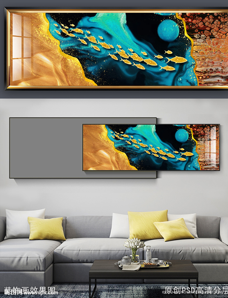 金鱼群海洋抽象晶瓷画