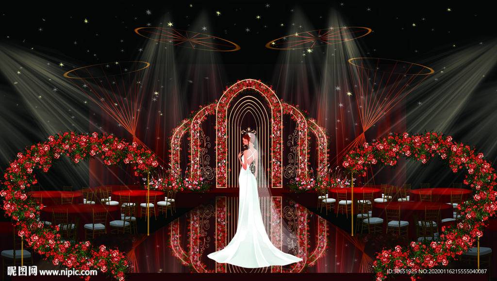 简约大气红色鲜花婚礼舞台背景