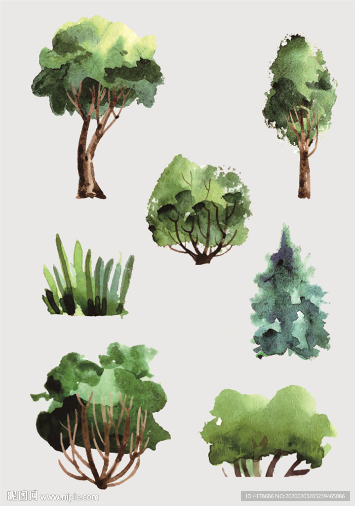 水彩绿色矢量树木