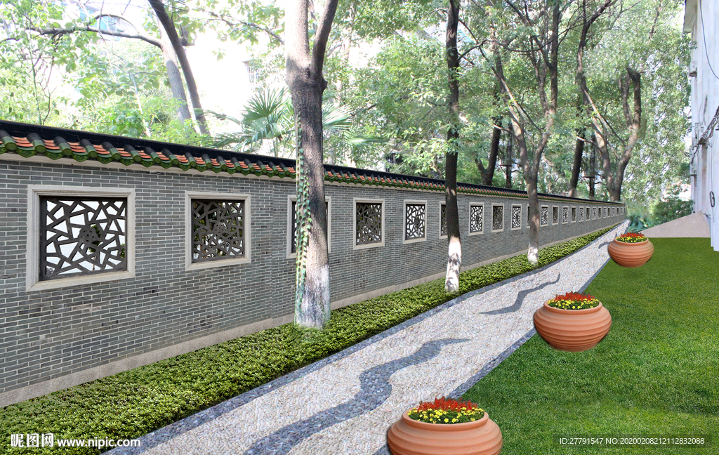 中式围墙景观设计效果图