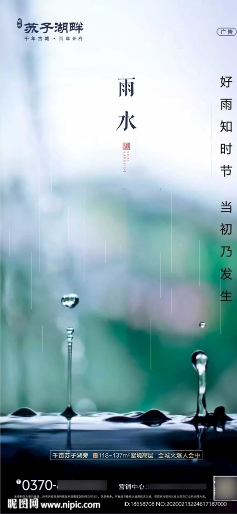 新中式房地产雨水节气海报图片