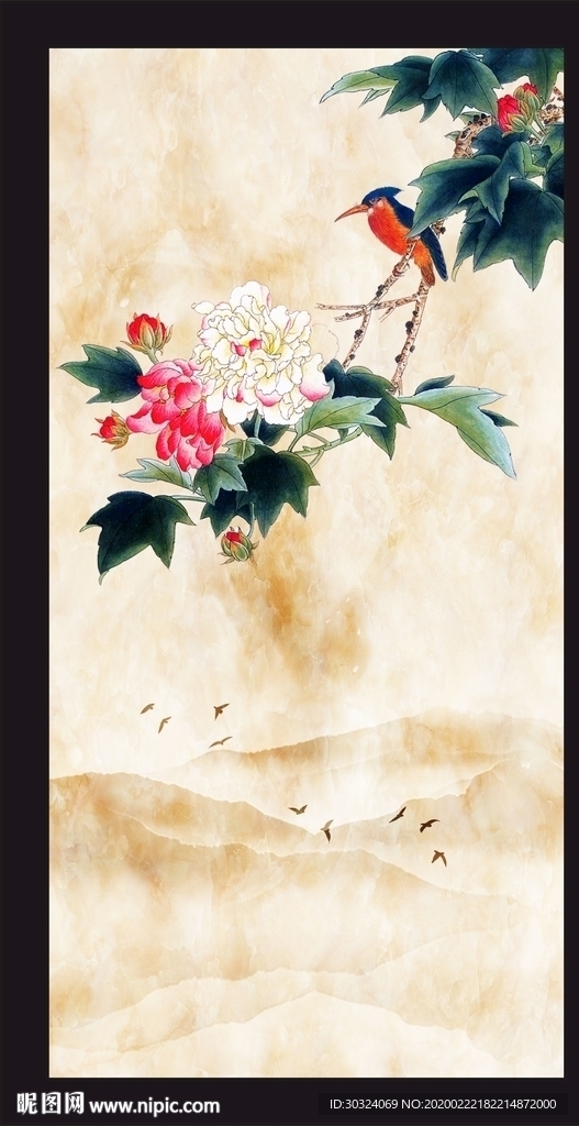 大理石山水玄關裝飾畫