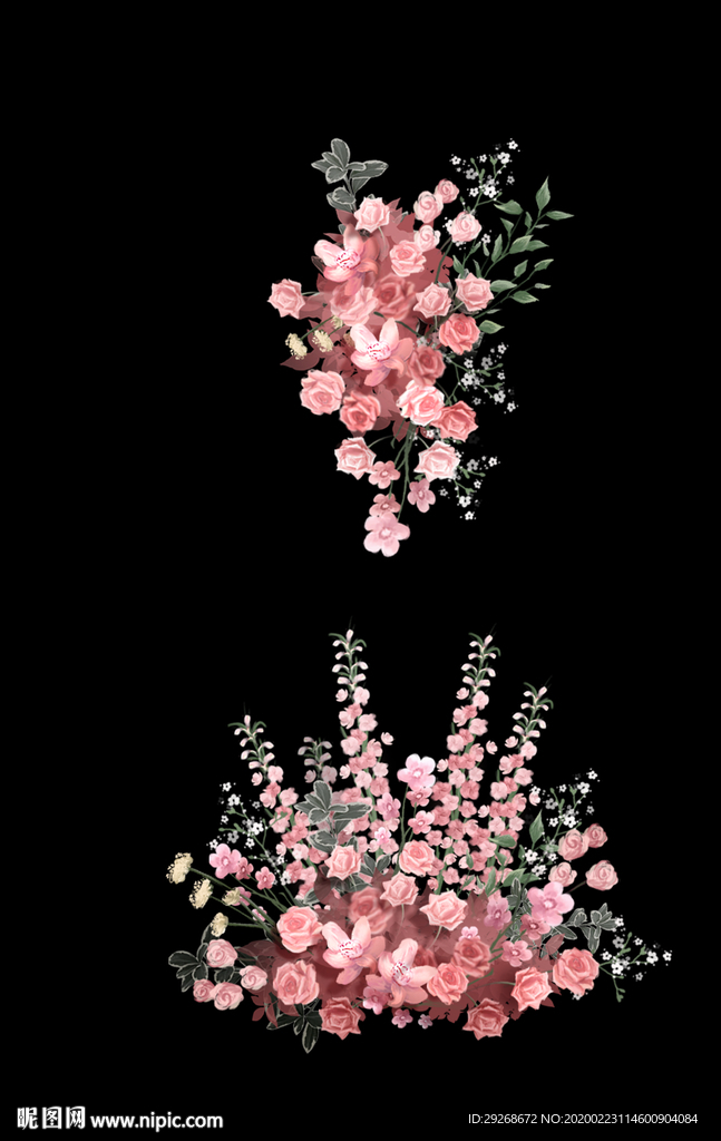 粉色婚礼手绘花艺素材