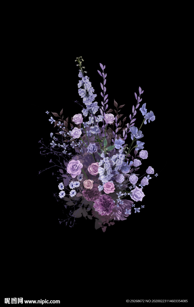 紫色婚礼手绘花艺素材