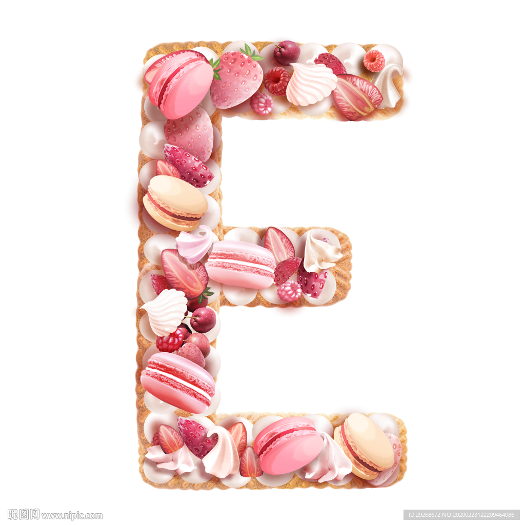英文字体设计粉色可爱字母饼干E