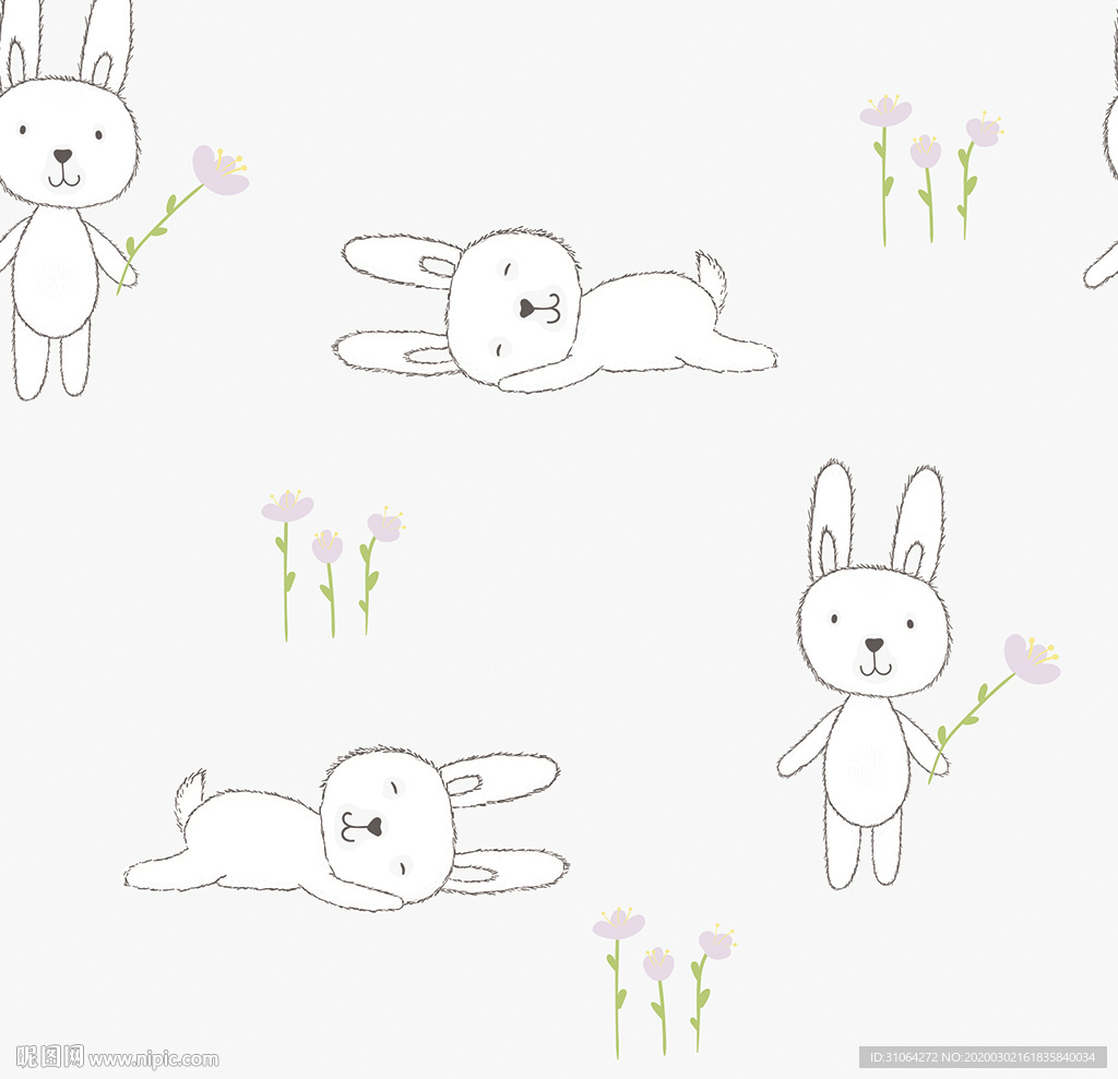 卡通小白兔印花图案