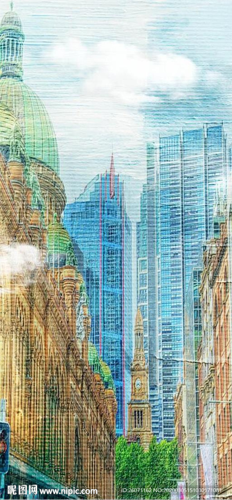 手繪城市街景裝飾畫