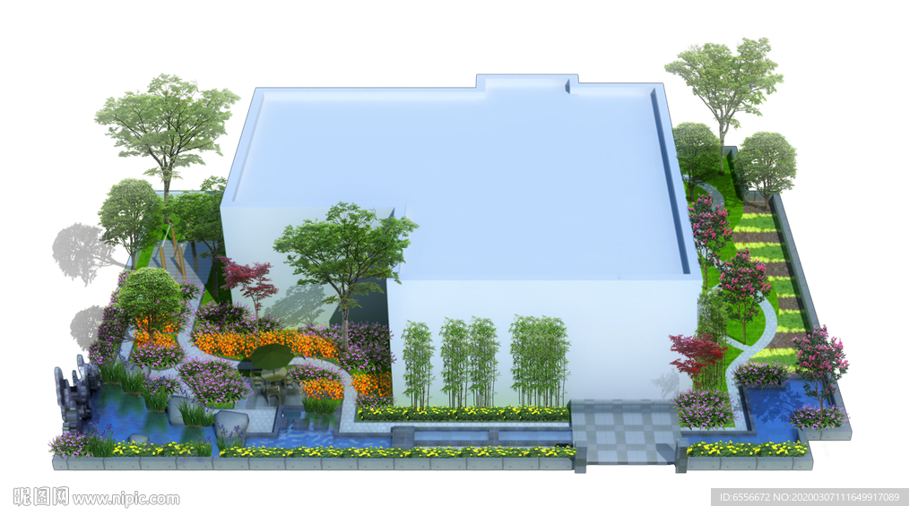 别墅庭院景观设计效果图分层素材