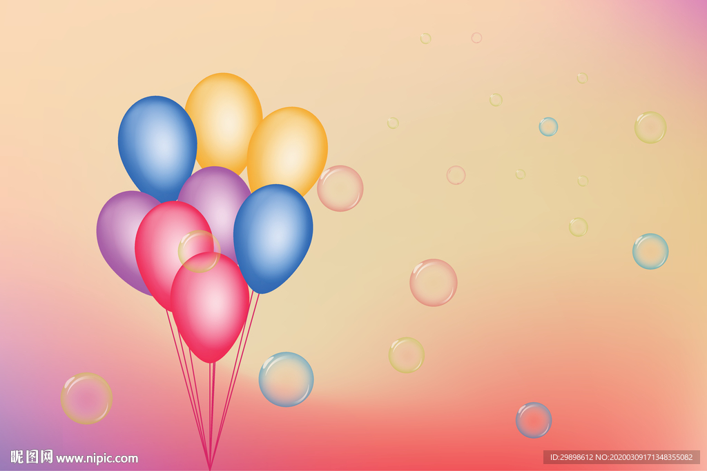 矢量图各种颜色气球和泡泡