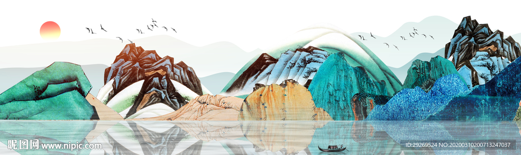 新中式抽象山水倒影装饰画
