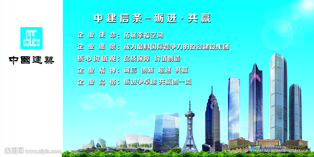 中建最新品牌墻內側