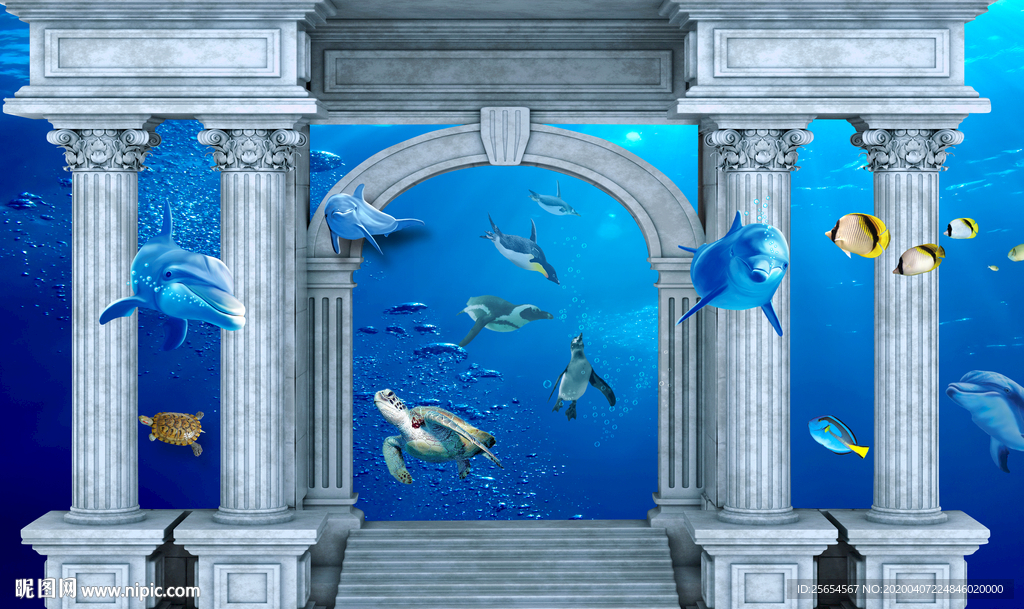 3D立体壁画海底世界背景墙