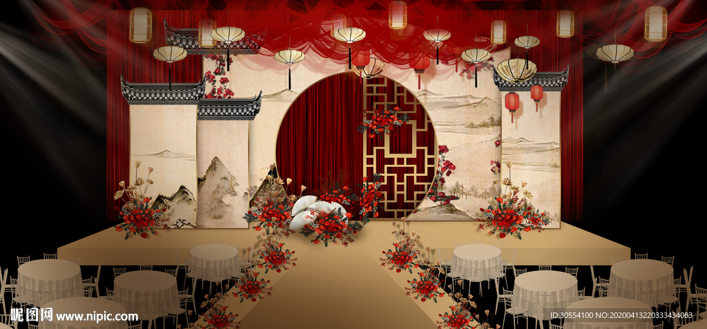 新中式红色婚礼背景图片