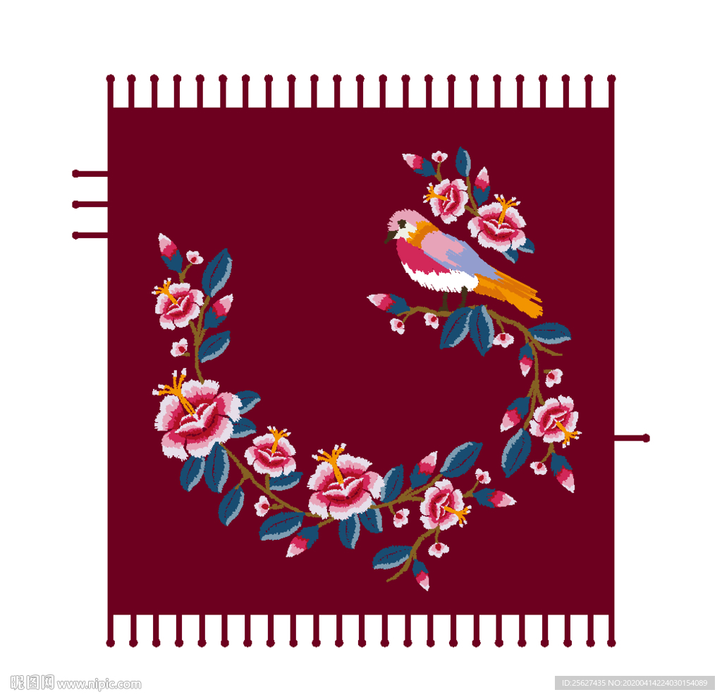 中国风花鸟花卉刺绣手帕